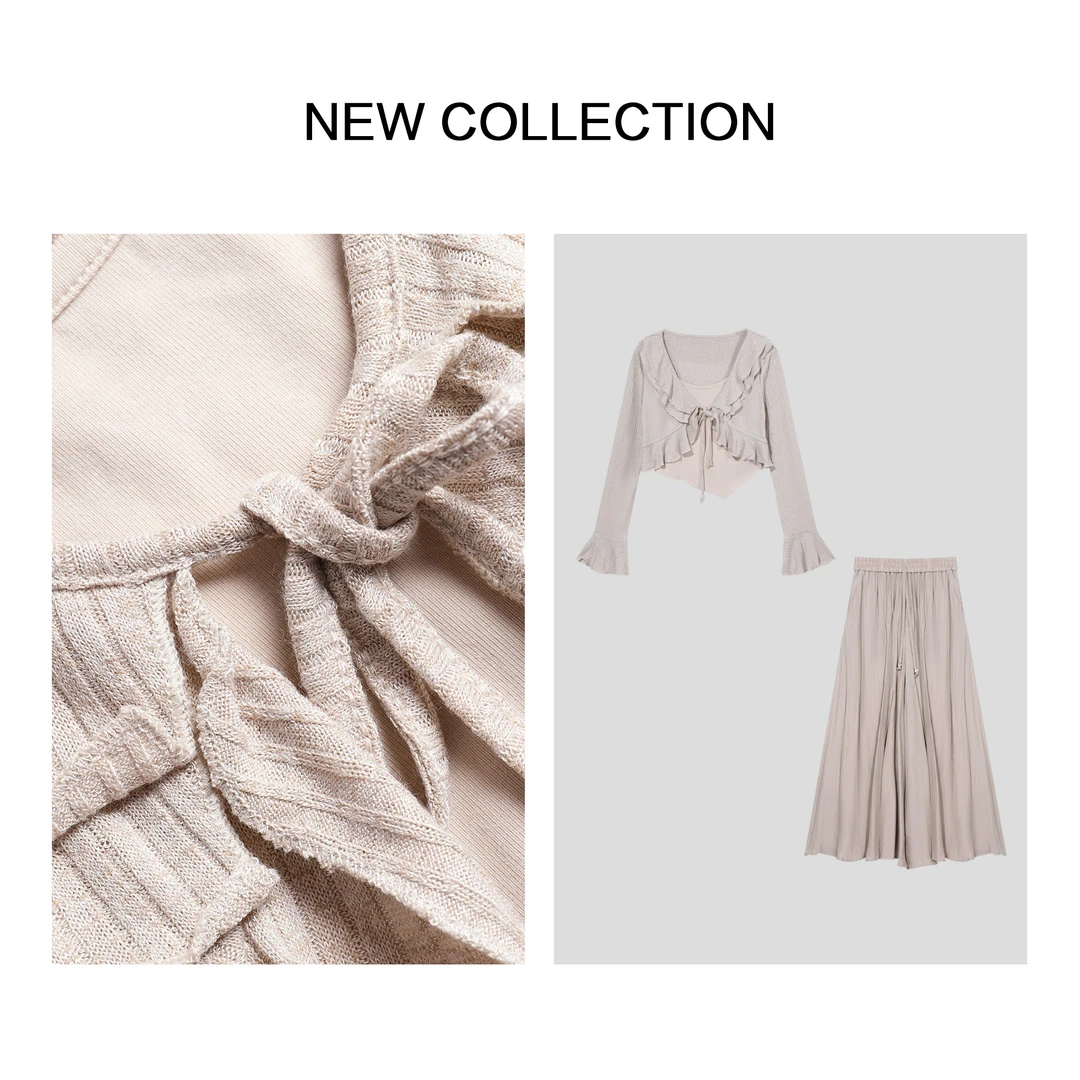 【芳芳专属】D1F38099B 春季外披+吊带+裤子套装，浪漫法式风情-8099