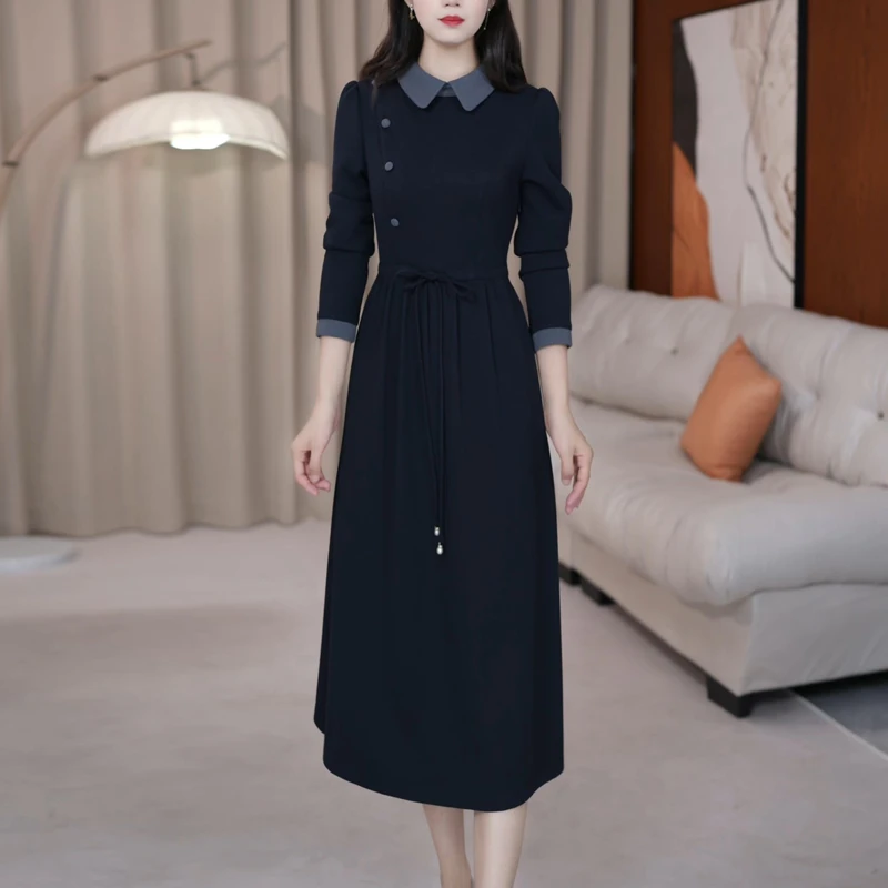 法式假两件气质名媛修身连衣裙2025秋季新款时尚洋气减龄中长裙子