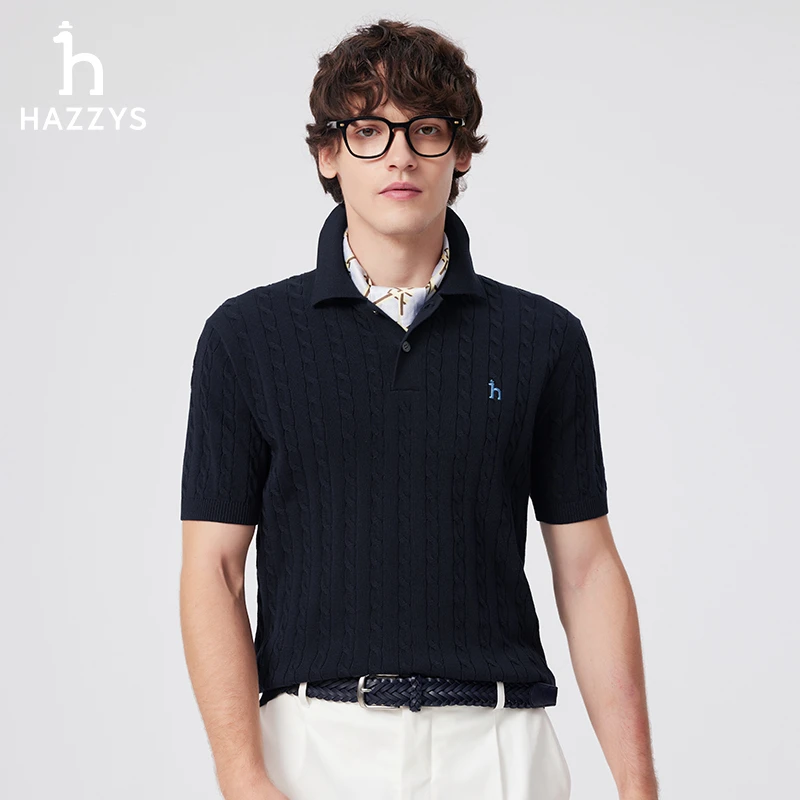 【商场同款】Hazzys哈吉斯春夏季男士短袖翻领针织衫休闲POLO毛衫