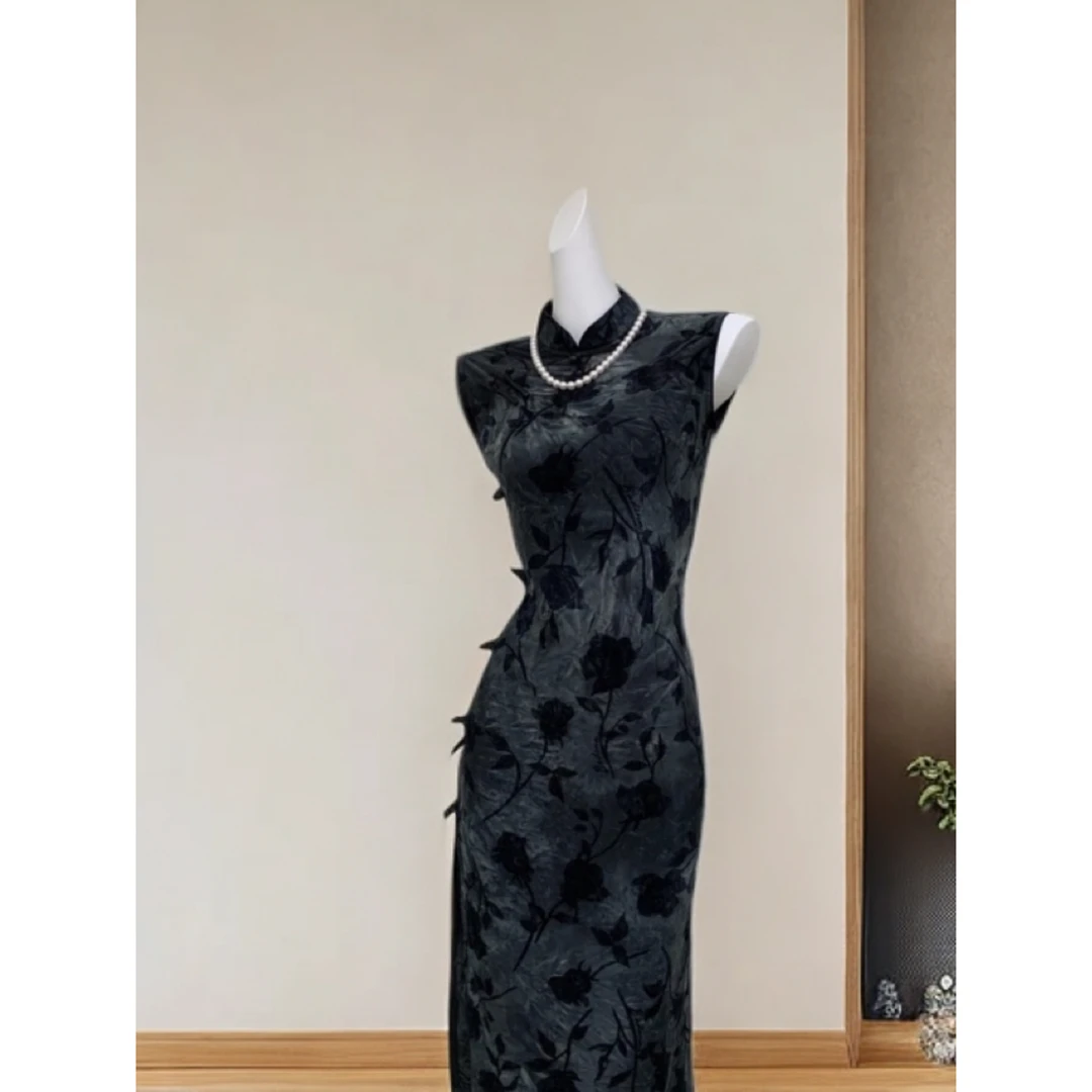 【江影】玉簪记新中式旗袍夏季日常修身无袖气质斜襟复古旗袍连衣裙