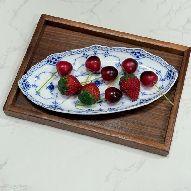 9.5寸船形盘（唐草）釉中彩点心盘家用盘子异形高温白瓷复古设计