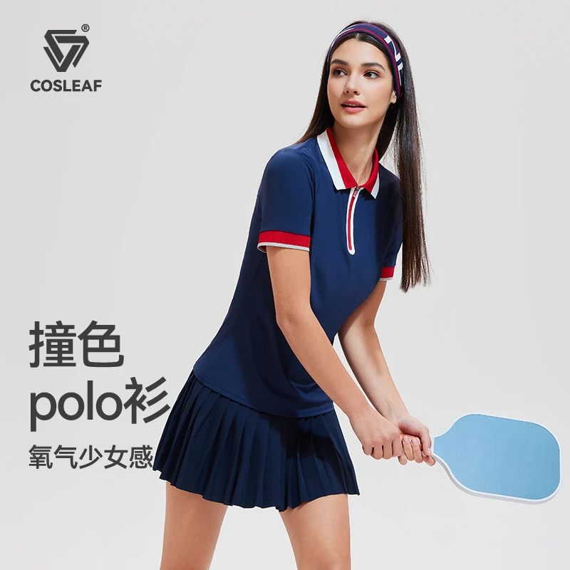 科里芙百搭翻领短袖t恤女欧若风速干健身短袖美式训练服运动上衣