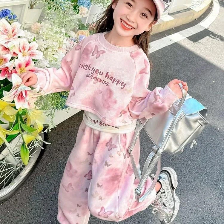 女童2025春秋套装儿童洋气休闲运动装女孩韩版时髦卫衣三件套