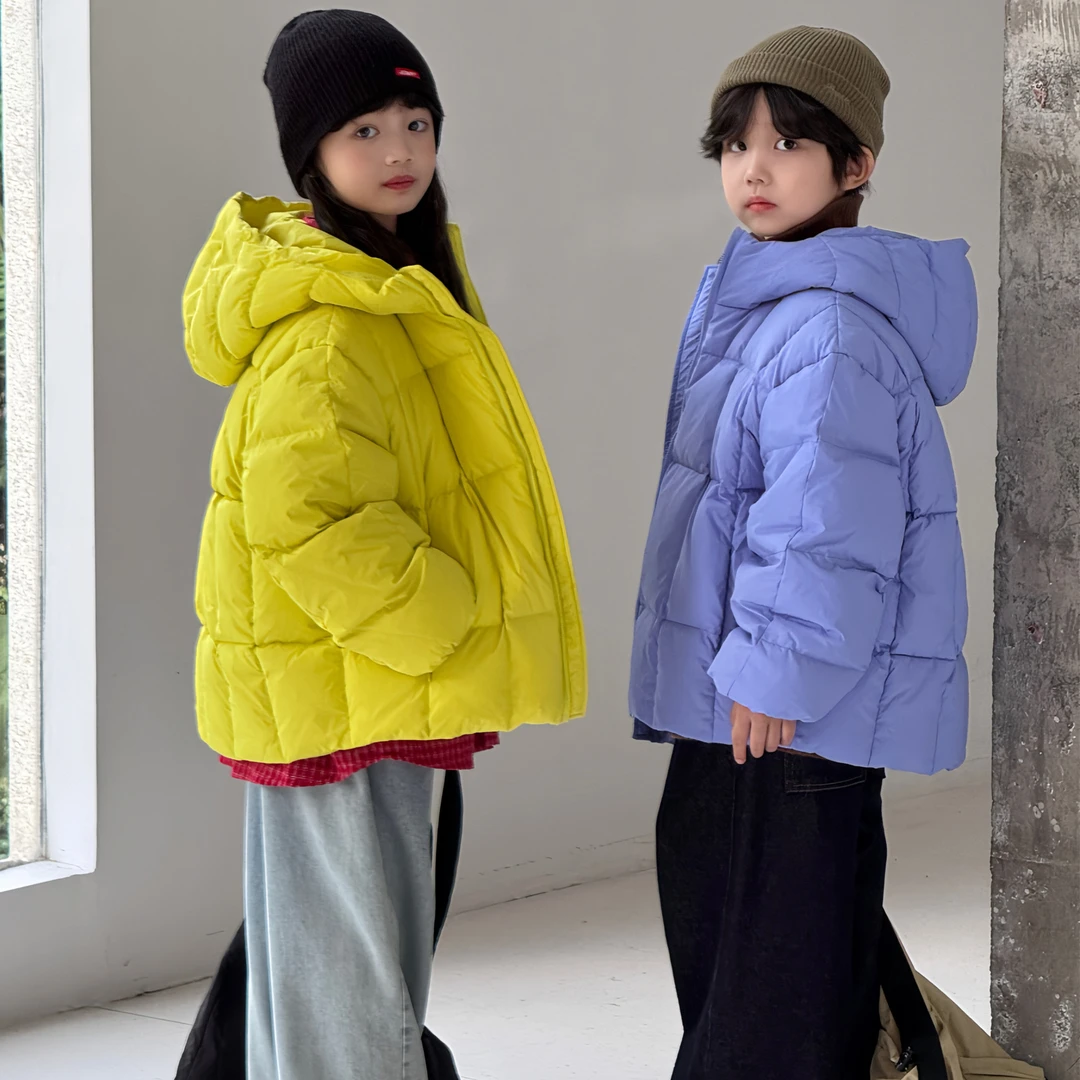 儿童羽绒服韩版新款童装男童女童中大童短款加厚连帽白鸭绒外套潮