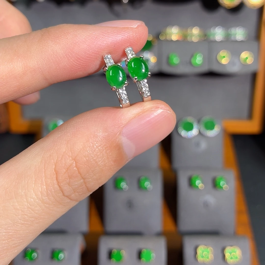 银S925镶嵌翡翠耳饰耳饰