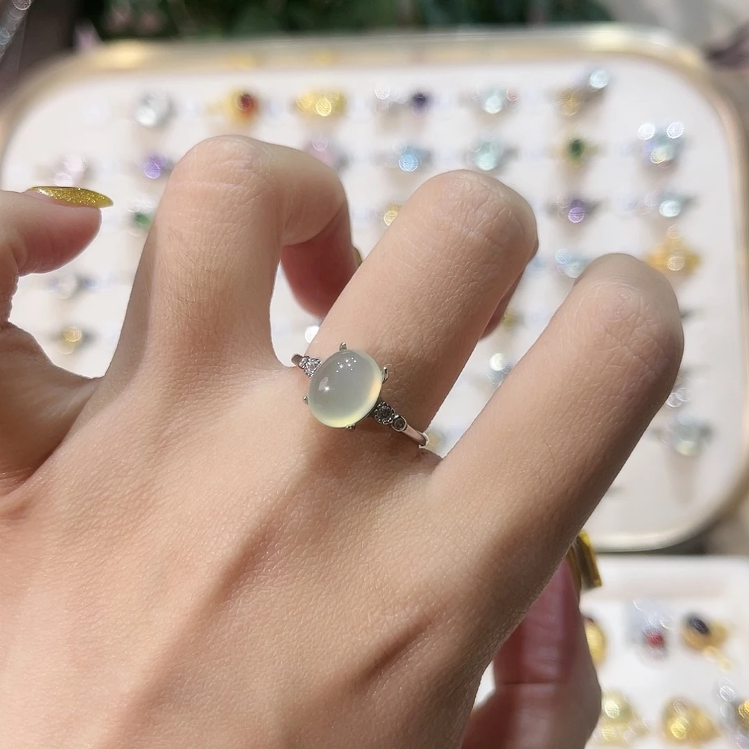蛇纹石玉戒指银S925镶嵌