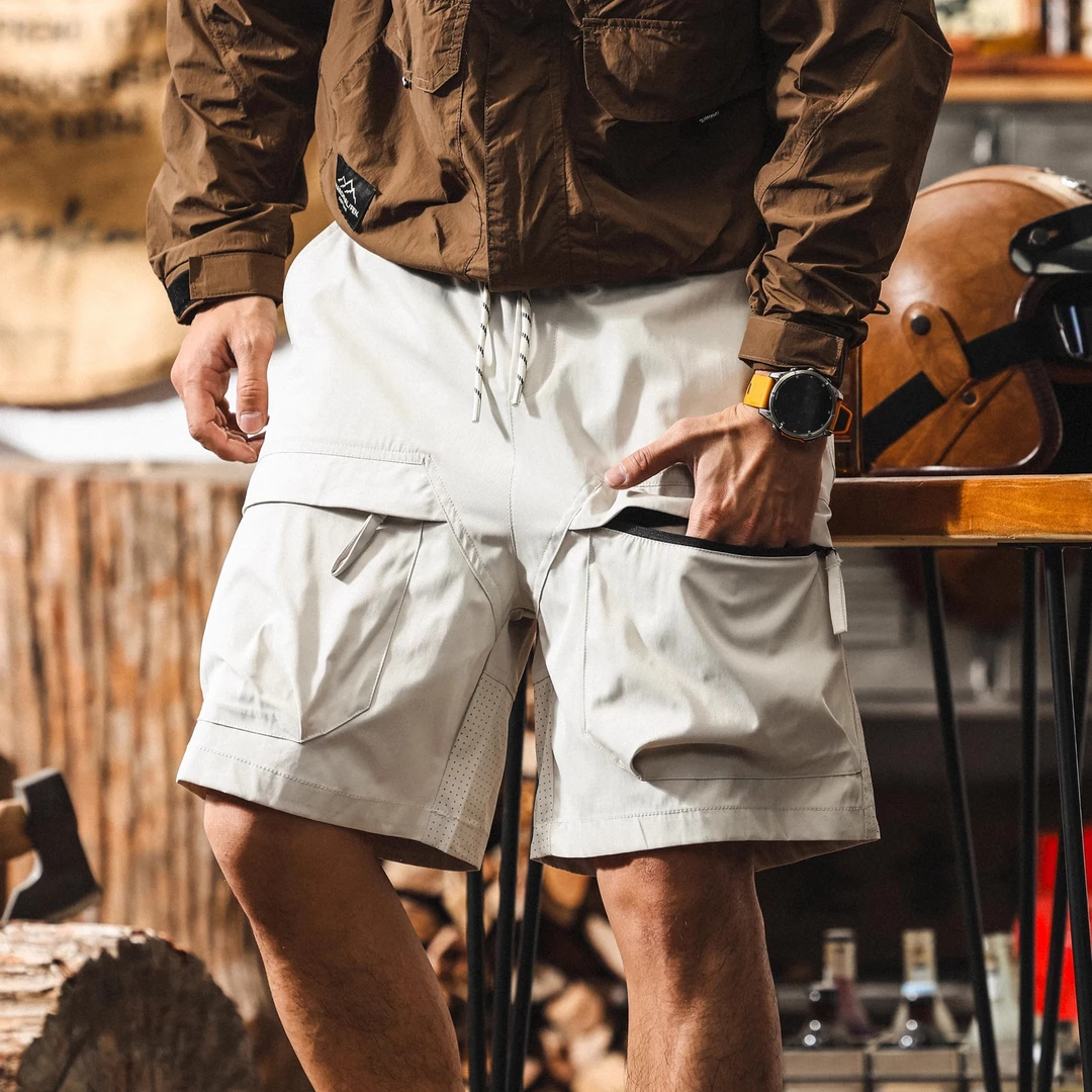 美式复古夏季薄款速干机能工装短裤男宽松大码新款潮流休闲五分裤