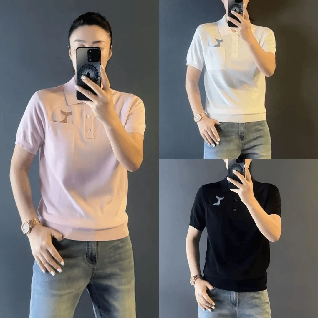 凉感短袖天丝针织衫男士秋季新款轻奢时尚设计感鱼尾翻领Polo衫潮