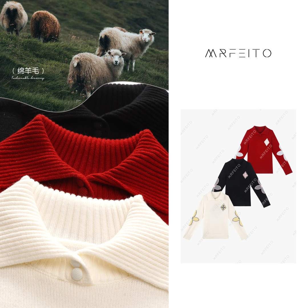 MRFEITO【奢暖体验】纽扣高领花花女士针织衫H917M01D30294