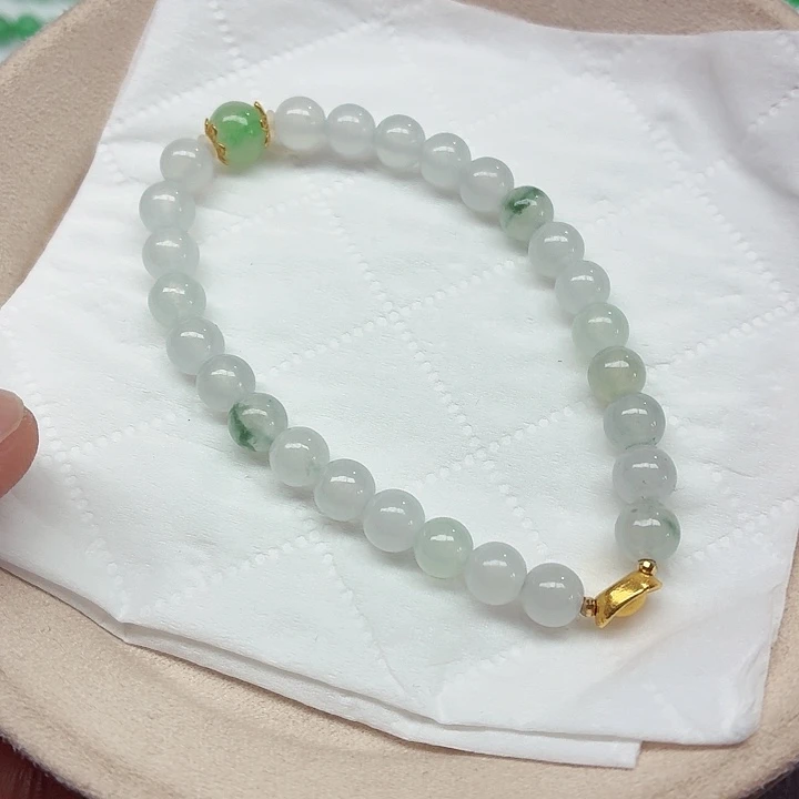 翡翠18K金镶嵌手链天然缅甸翡翠A货卡6.3