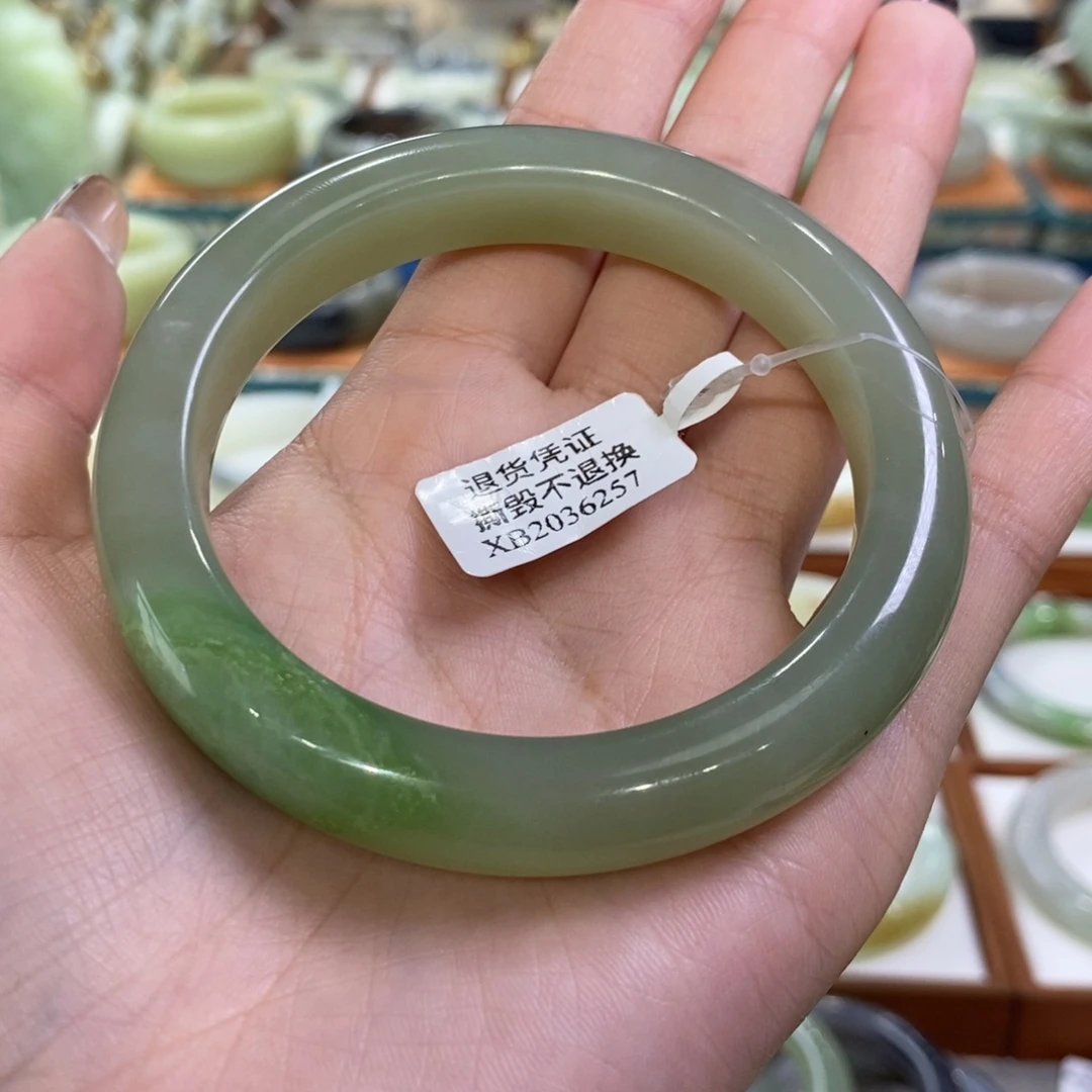 和田玉未镶嵌手镯青海冰底翠青60.5