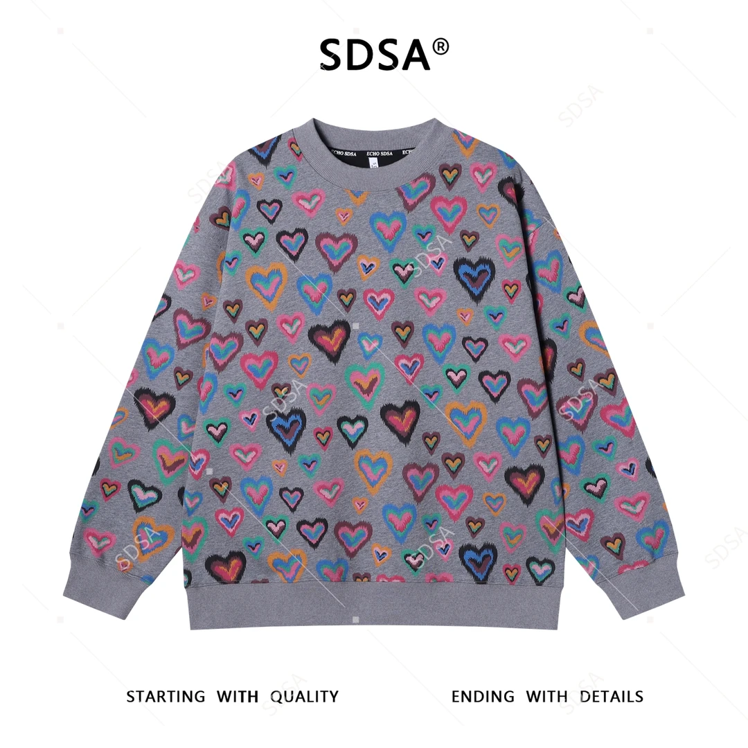 SDSA男士秋冬新款痞帅男装彩色爱心印花圆领卫衣百搭舒适套头上衣