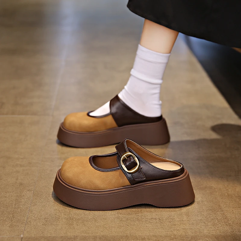 厚底增高勃肯鞋女外穿2025春季新款懒人一脚蹬孕妇时尚包头半拖鞋