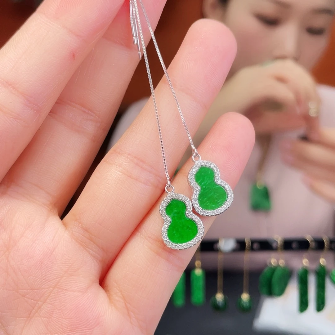 翡翠银S925镶嵌耳饰