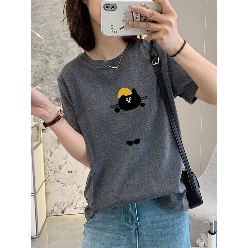 正肩t恤女款2025新款爆款常规圆领时尚休闲显瘦优质棉上衣夏季潮