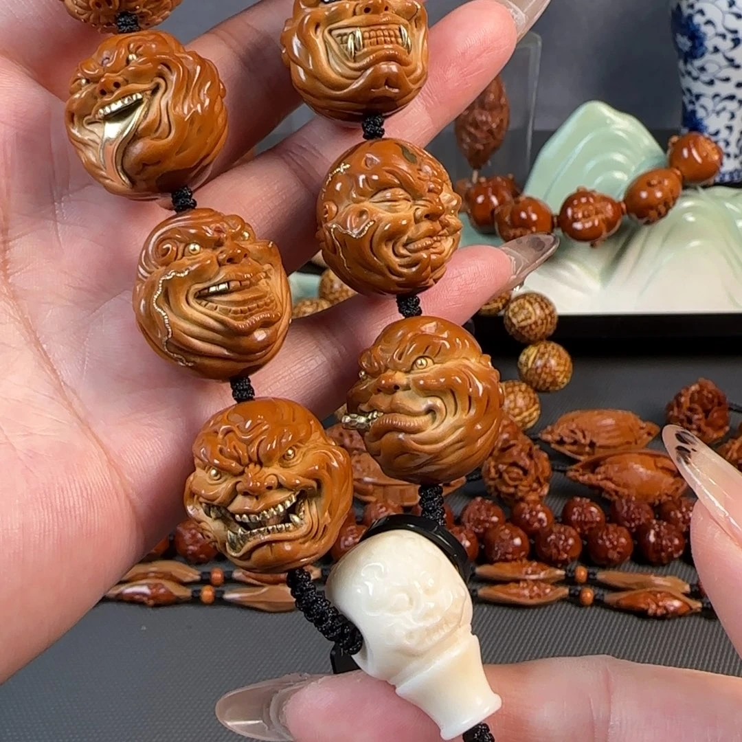 橄榄核手串/手链宽2.4梅林核镶嵌铜材质佛爷恶僧