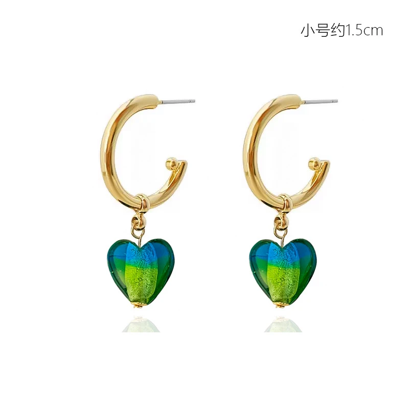 铜合金耳饰 张婧仪同款琉璃爱心耳环女2025轻奢耳饰高级耳坠耳饰
