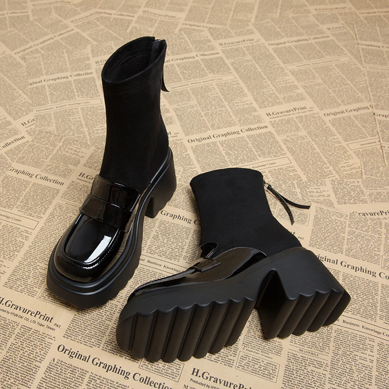 【CBMT官方正品】今年流行欧货爆款厚底高跟短靴女2025新款秋冬瘦