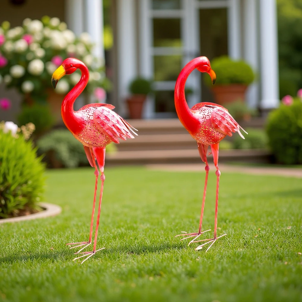 户外仿真铁艺火烈鸟摆件园林景观婚庆道具庭院子商场造景花园装饰