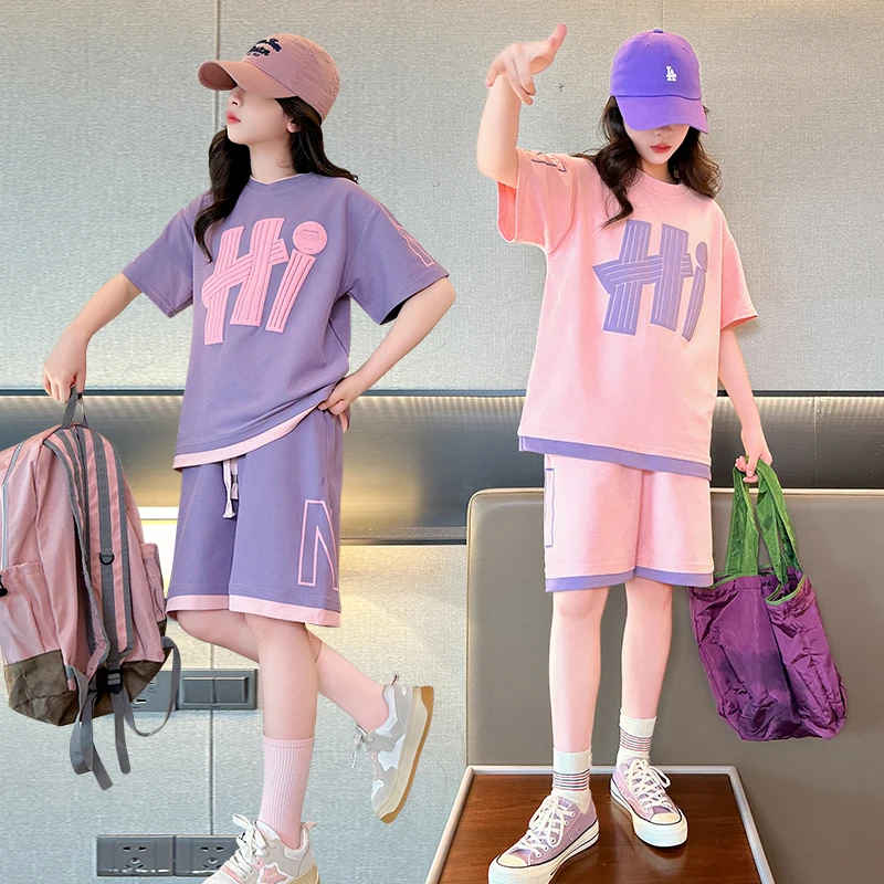 女童夏季套装2025新款大童洋气时髦儿童夏款女孩休闲运动夏装短袖