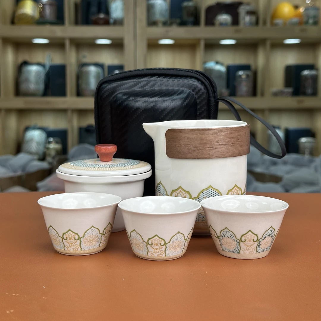 古韵【白】一壶三杯-快客杯伴手礼带包包防烫 C0289