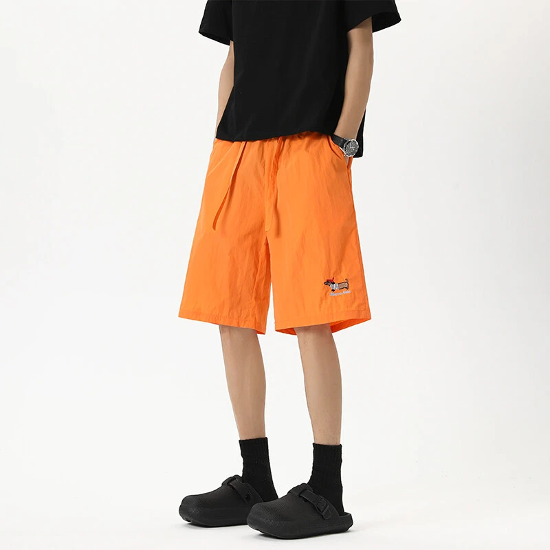 腊肠小狗夏季刺绣短裤男2025运动宽松松紧带五分裤学生潮流休闲裤