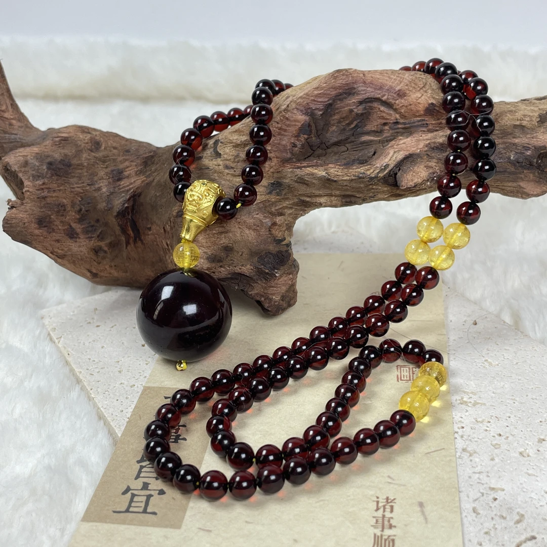 芷桦珠宝-天然缅甸血珀22+mm吊坠项链毛衣链轻奢百搭休闲时尚潮流