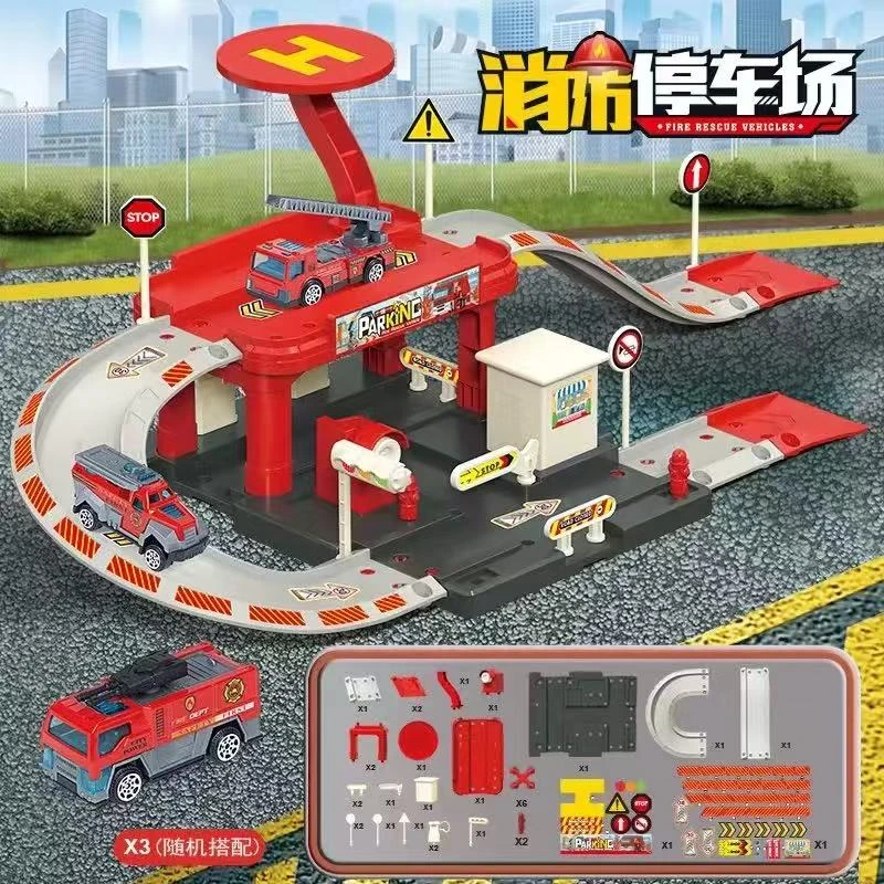工程消防警察城市小车合金小飞机儿童停车场玩具汽车男孩仿真模型