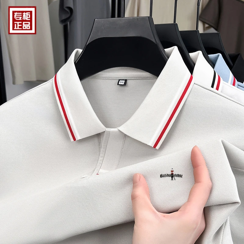 高档男士桑蚕丝+亚麻POLO衫时尚商务休闲百搭半袖舒适透气短袖T恤
