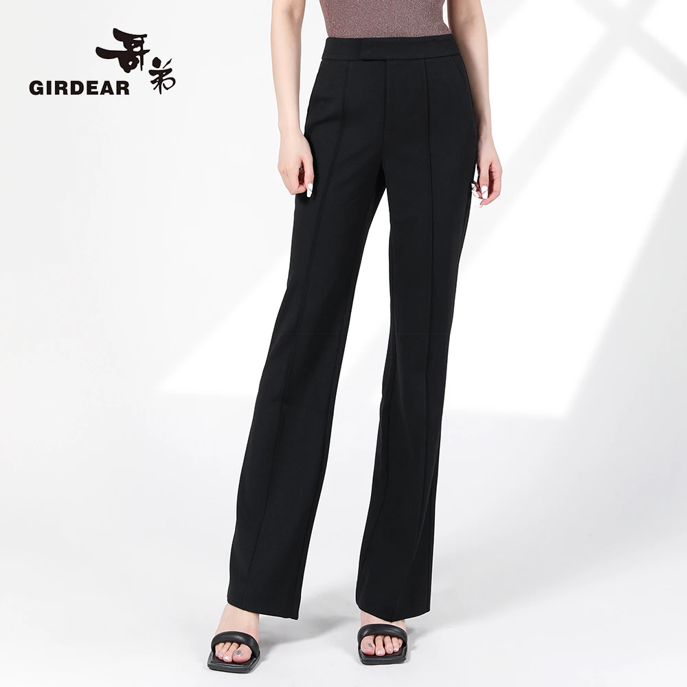 GIRDEAR/哥弟新品通勤黑色四面弹高腰微喇西裤窄版直筒裤1100497