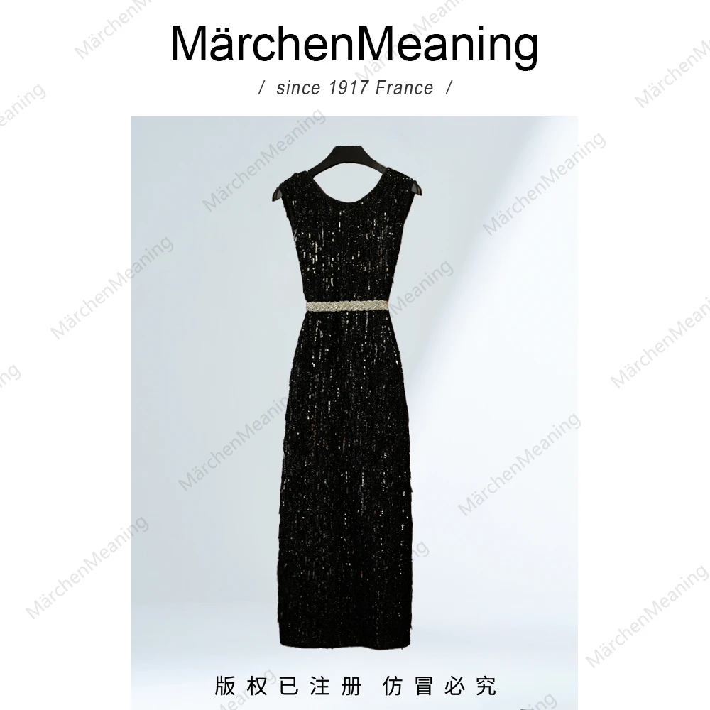 MärchenMeaning夏新款极简无袖连衣裙黑色长款设计师时尚明奇7