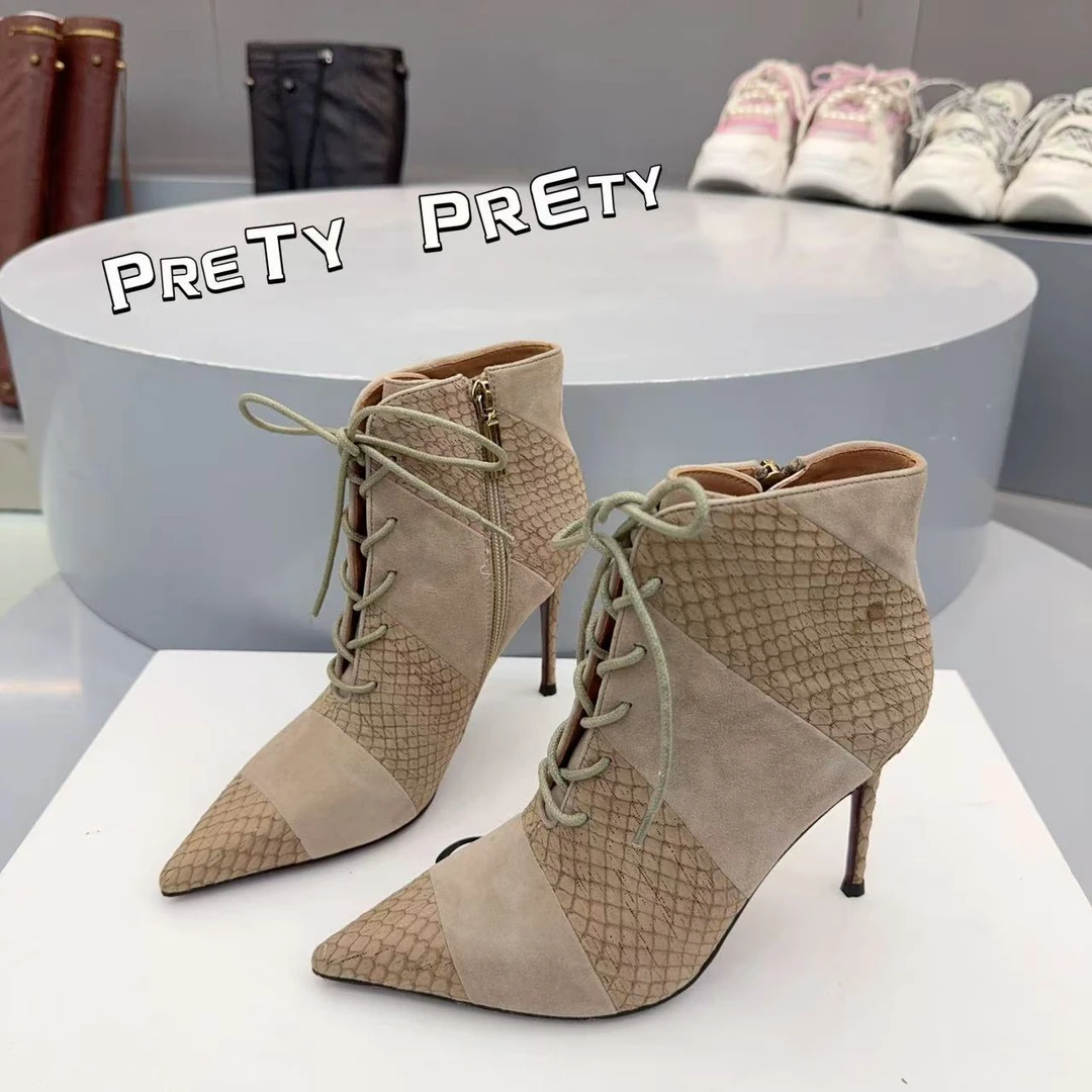 现货J1｜真皮羊里垫尖头9厘米高跟靴女｜半码拍大 ｜20525-2