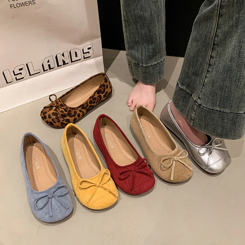 法式蝴蝶结圆头芭蕾舞鞋仙女鞋平底温柔晚晚鞋夏季新款女士小单鞋