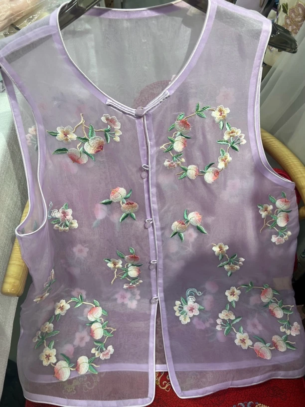 新中式夏季高级感双层真丝欧根纱满绣国风刺绣女马甲2488