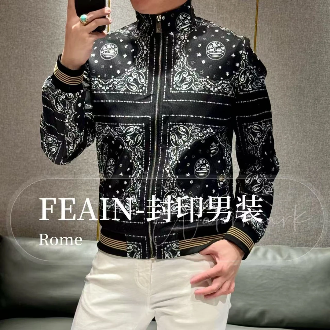 秋季新品高端男士老钱风腰果花拉链立领夹克8196