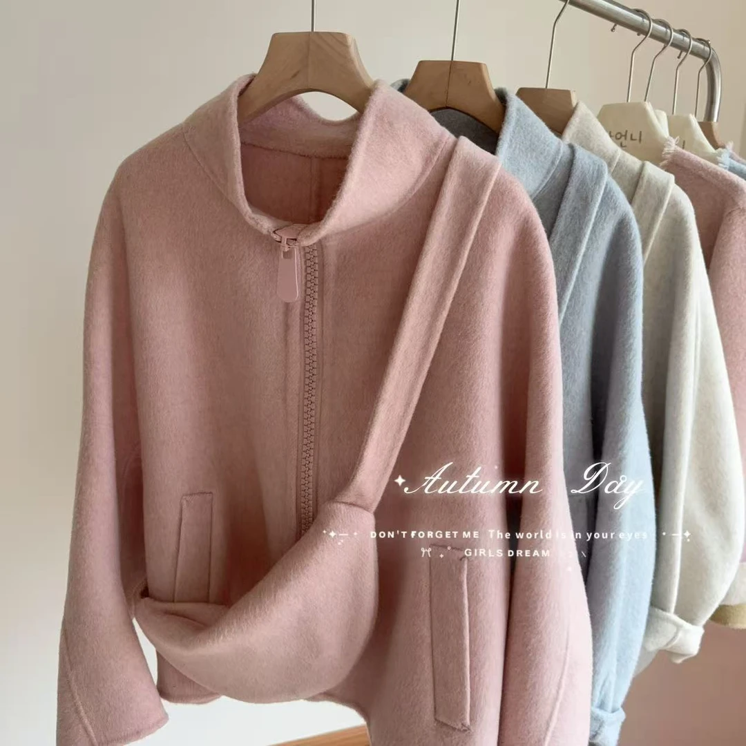 羊驼/毛 包包款卫衣款双面羊毛呢大衣外套女短款小个子宽松显瘦