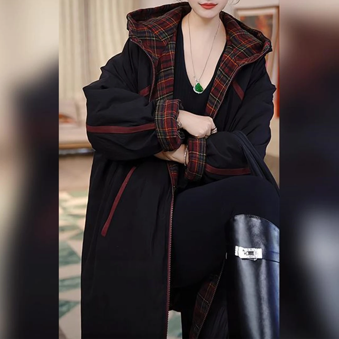 2025秋冬季连帽休闲保暖宽松加厚棉服气质显瘦时尚双面穿棉衣外套