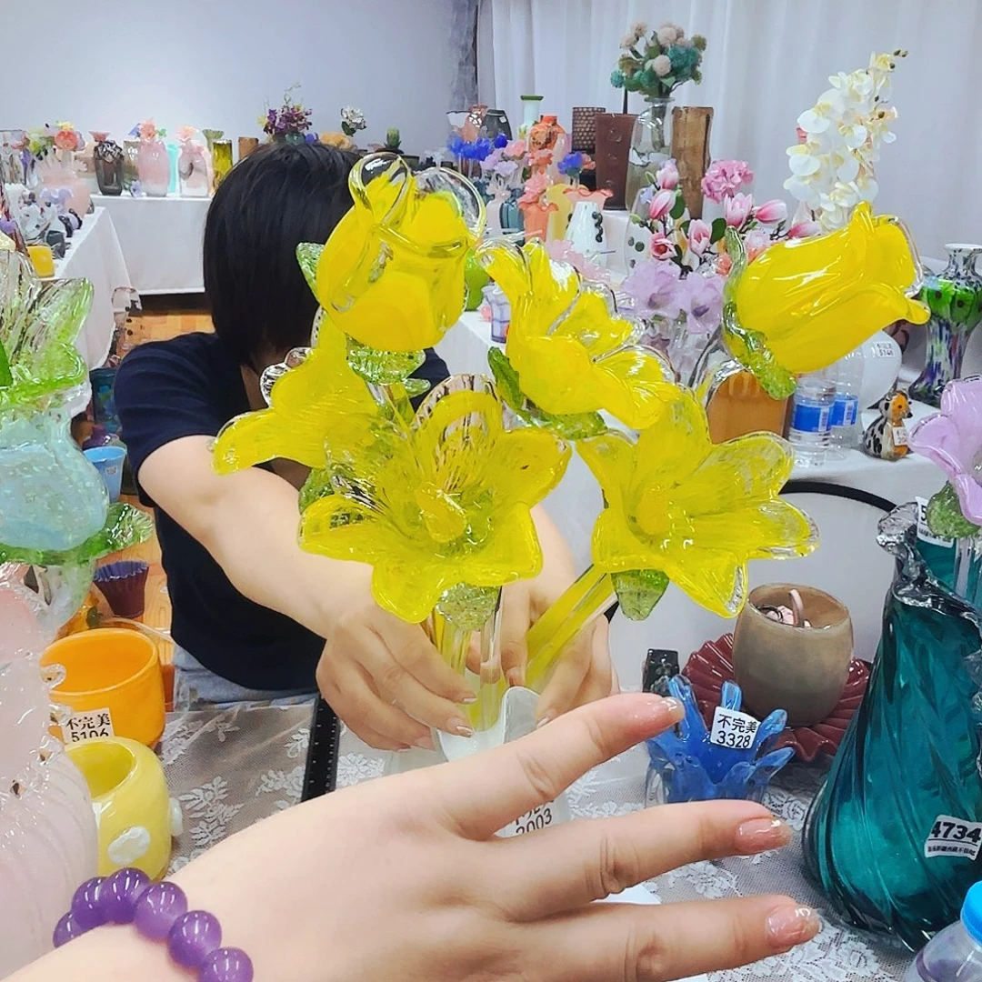 6朵花琉璃花瓶摆件工艺品