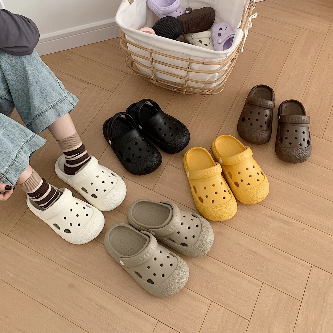细细条 夏季纯色时尚户外情侣凉拖鞋网红休闲ins男童女童洞洞鞋女