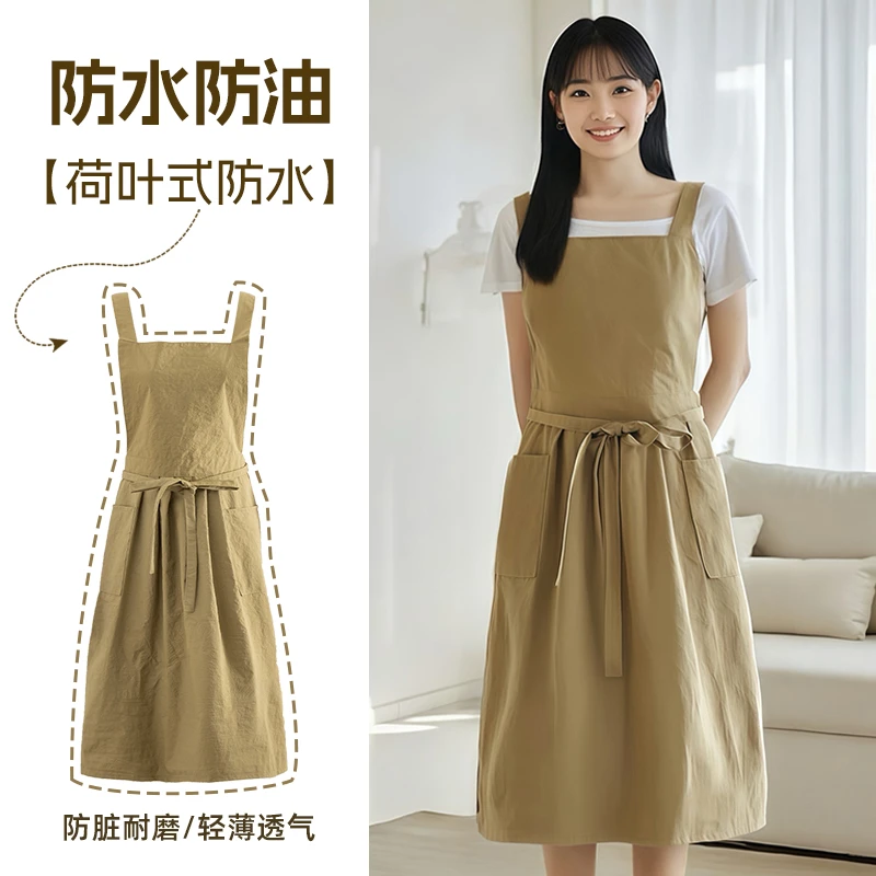 厨房餐饮专用围裙可定制logo店名高颜值女款背带时尚纯色工作服