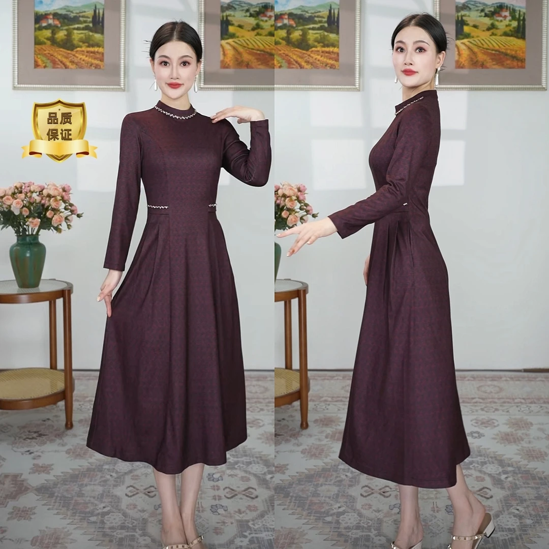 【妙莱晚霞】秋季新款时尚优雅品牌上档次妈妈装连衣裙洋气宴会日常