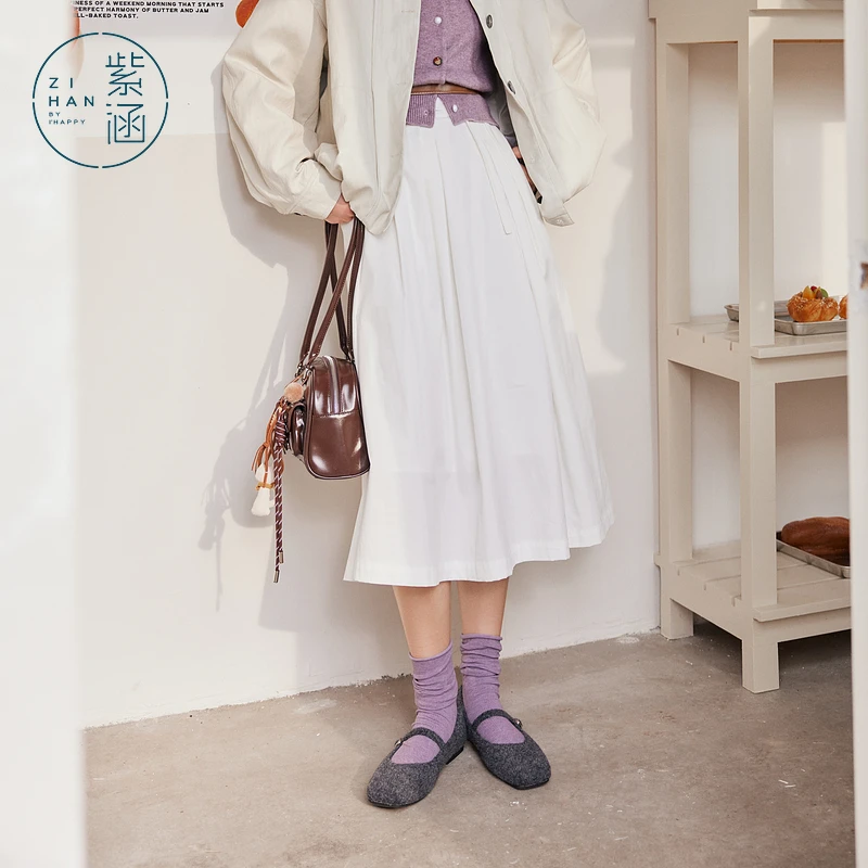 紫涵高腰宽松半身裙女2025秋季新款简约韩系通勤显瘦a字伞裙长裙