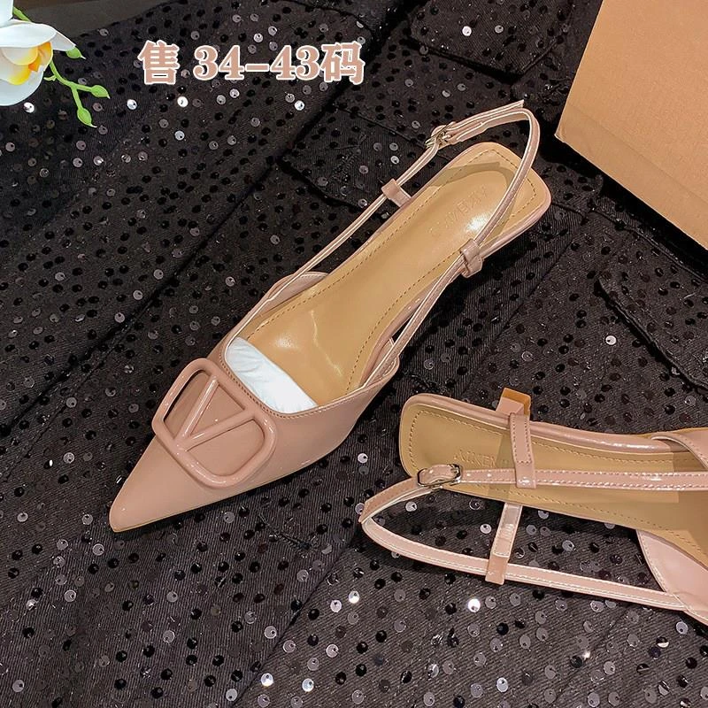 大码女鞋41-43凉鞋女百搭包头半拖鞋女夏季细跟尖头单鞋41 42码43