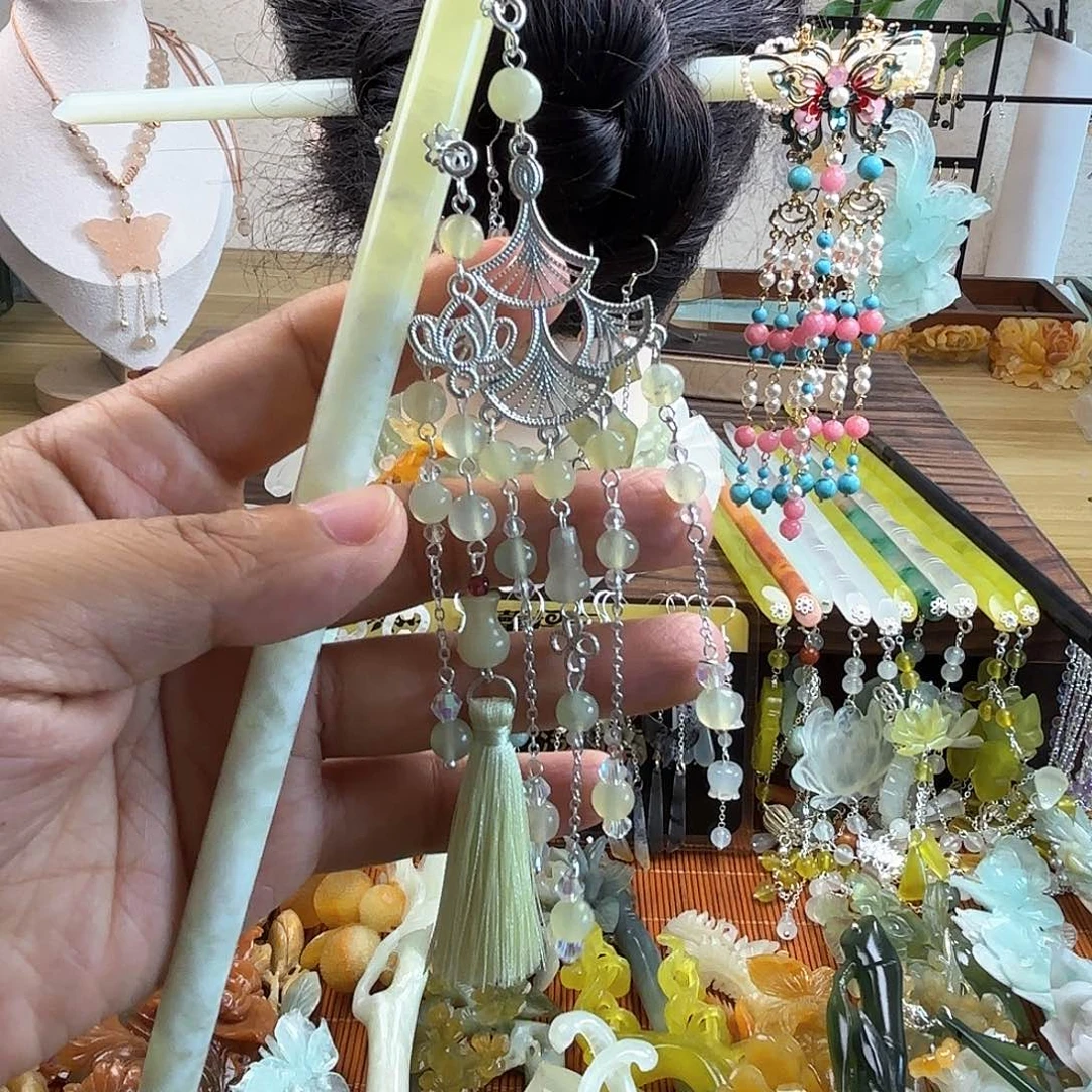 蛇纹石玉合金发饰