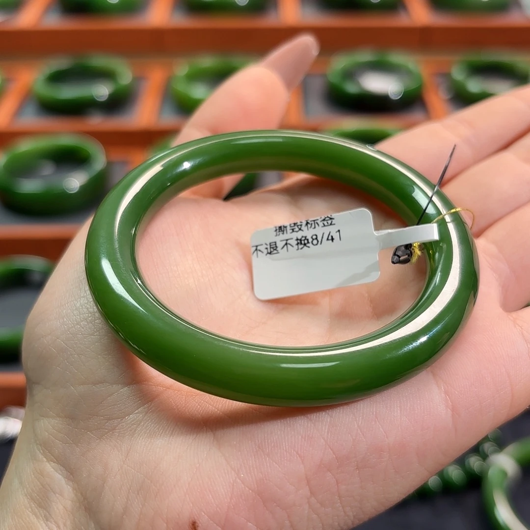 和田玉（碧玉）未镶嵌手镯冰辣阳绿美人条5455