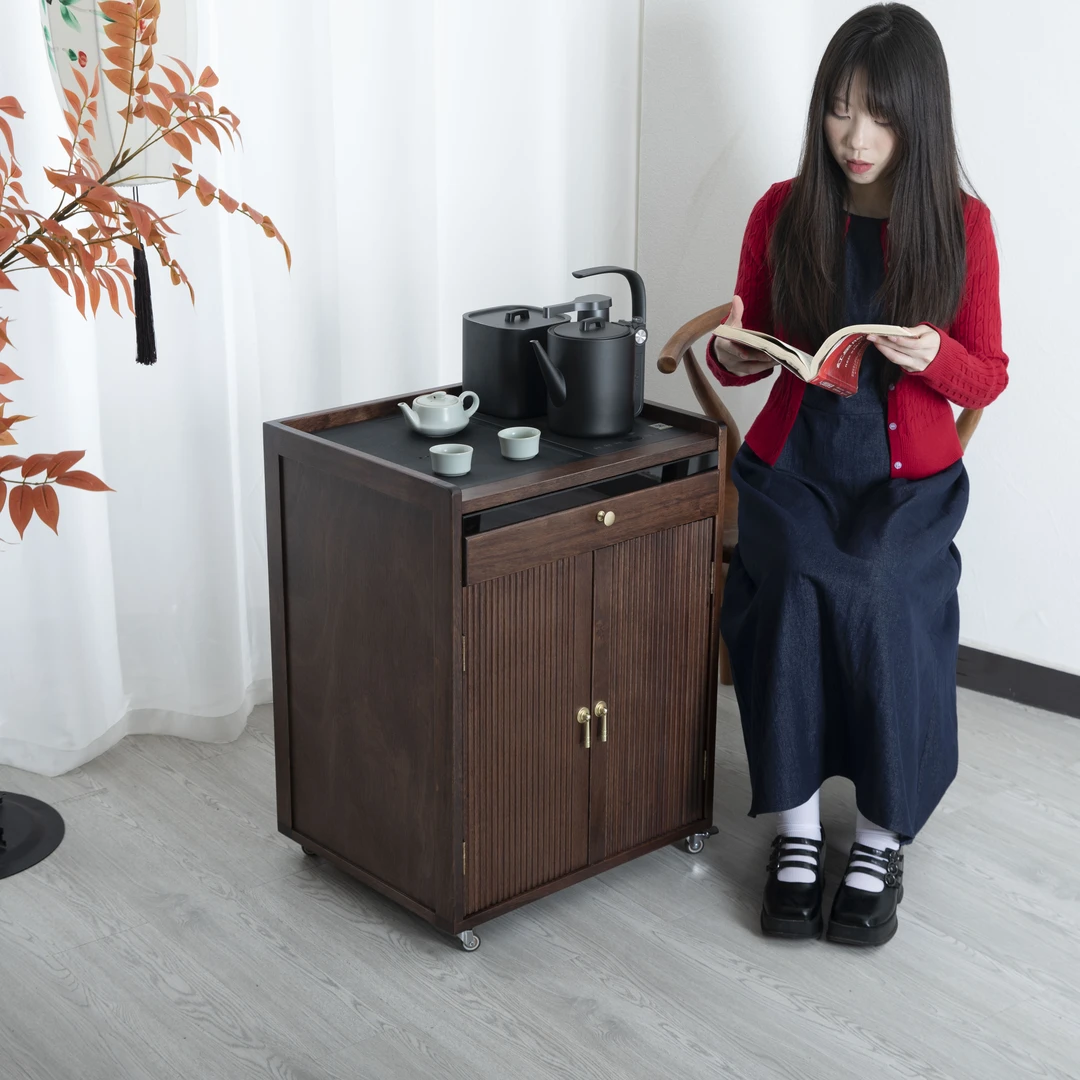 胡桃木茶水柜客厅家用小户型现代简约轻奢高级感茶台烧水一体茶几