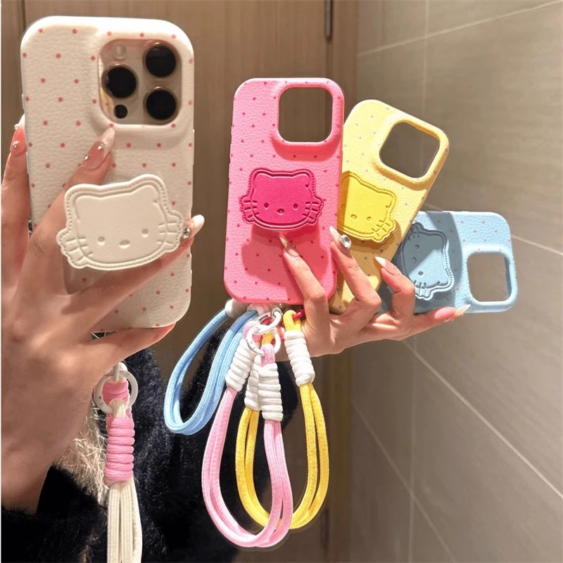 皮革KT猫支架适用苹果16promax手机壳华为荣耀oppovivo小米红米软