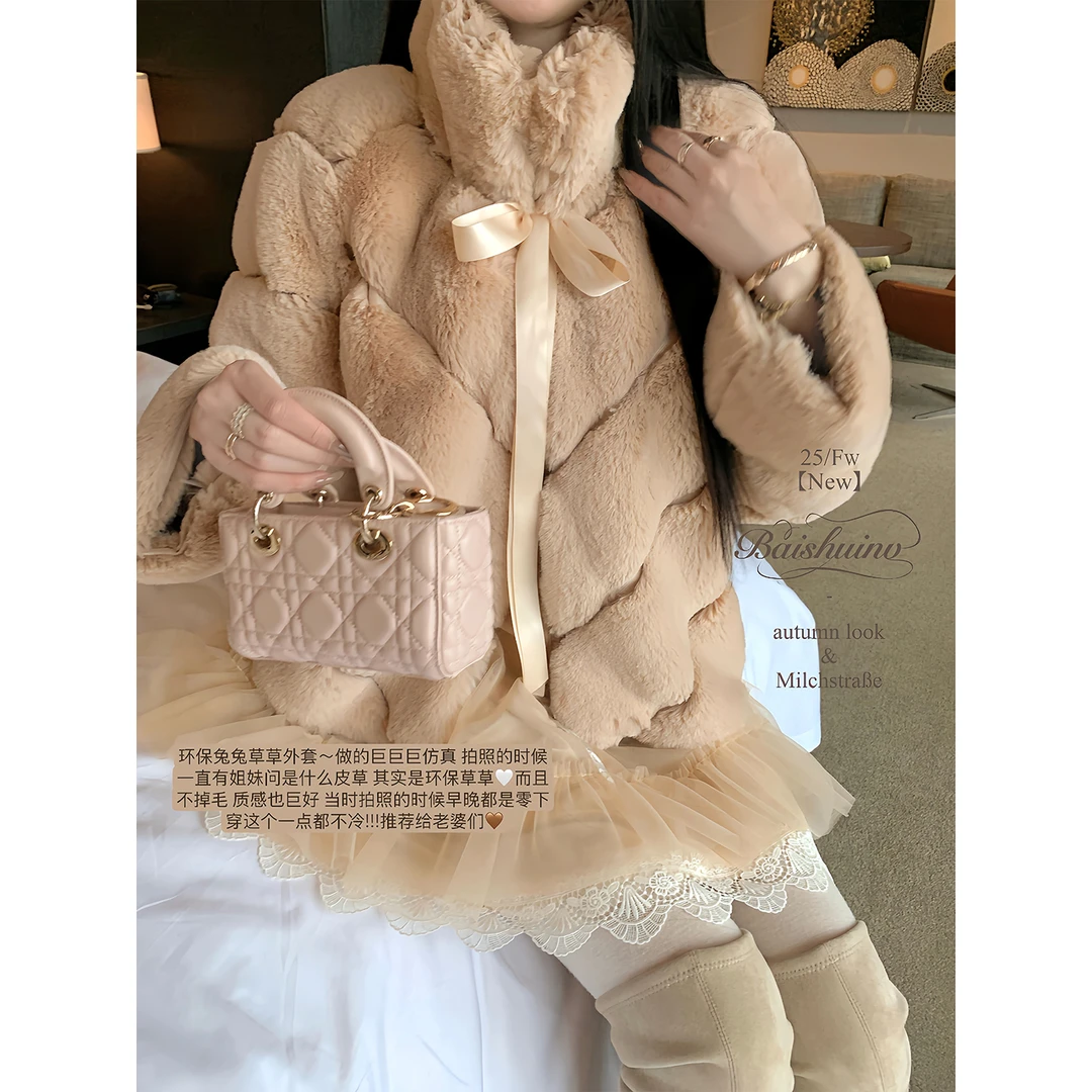 人造皮草 【白水女】环保皮草 立领环保毛毛短外套冬季宽松保暖外套