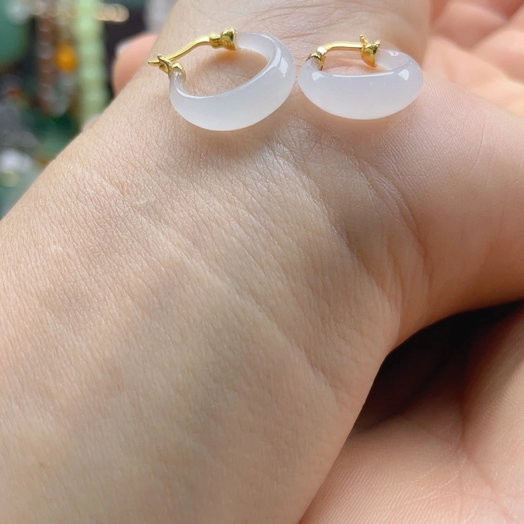 银S925镶嵌和田玉耳饰