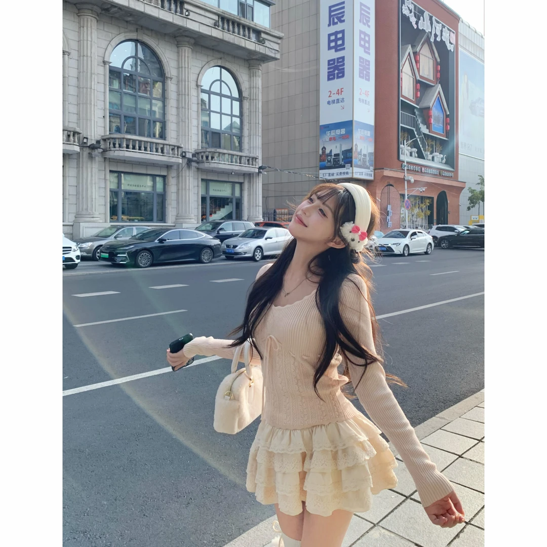 瑞茜·威瑟斯 甜美少女 秋季甜美百搭修身显瘦长袖上衣半裙R3523W